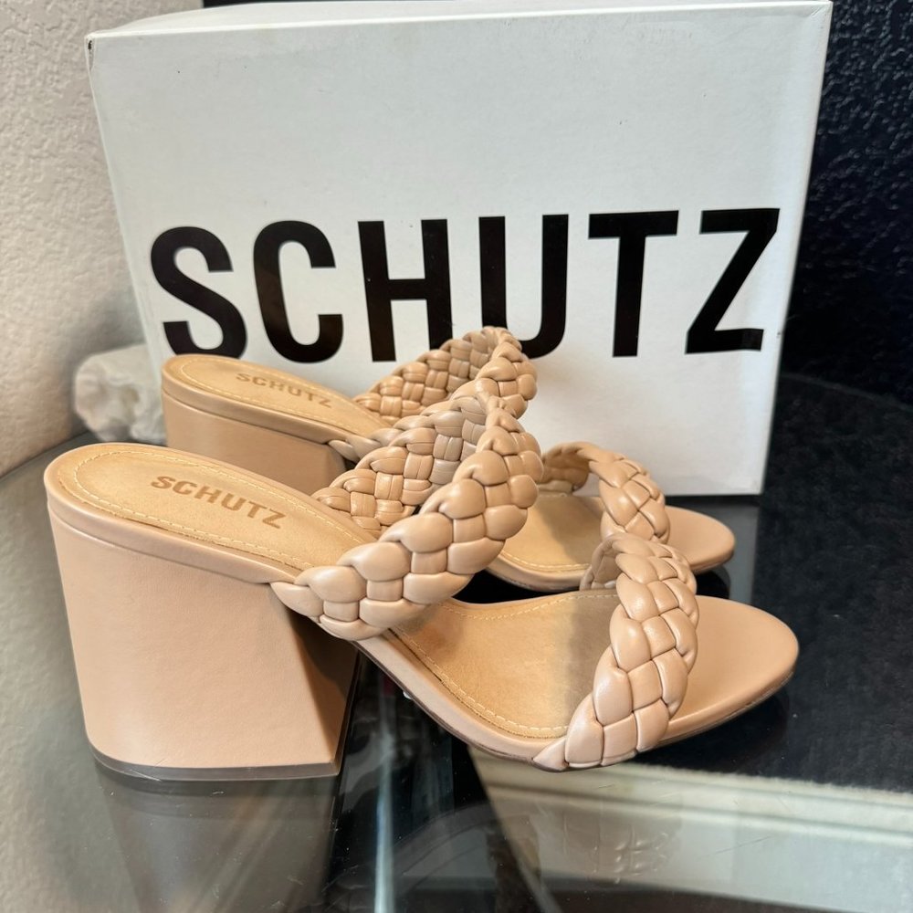 **New** SCHUTZ Nude Braided Block Heel Sandals Size 9.5